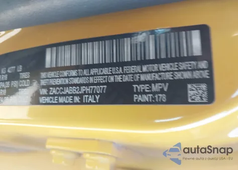 2018 Jeep Renegade Altitude Fwd из США, поврежденный, VIN ZACCJABB2JPH77077